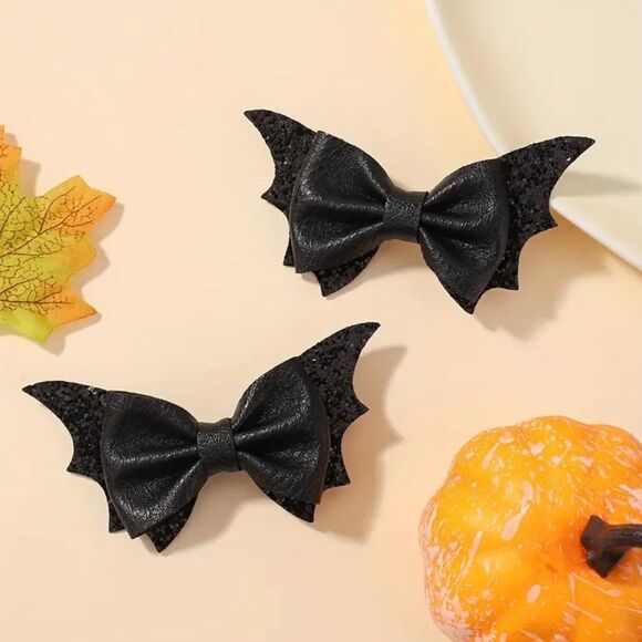 Halloween Black Clip In Bat Bows - Picture 1 of 4